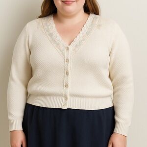 Margules Women’s Large Embroidered Knit Cardigan Vintage Cottagecore Granny